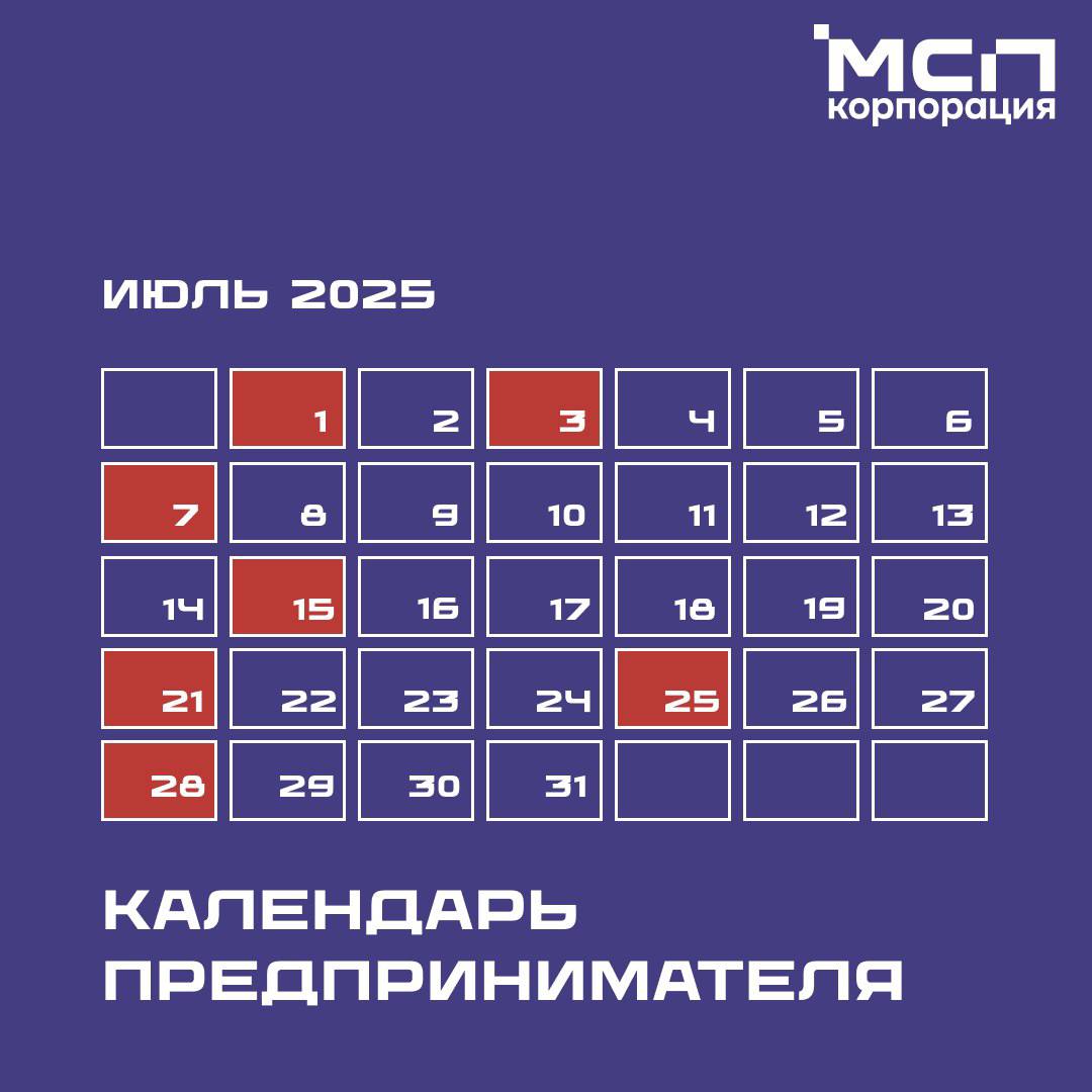Календарь предпринимателей июль 2025.